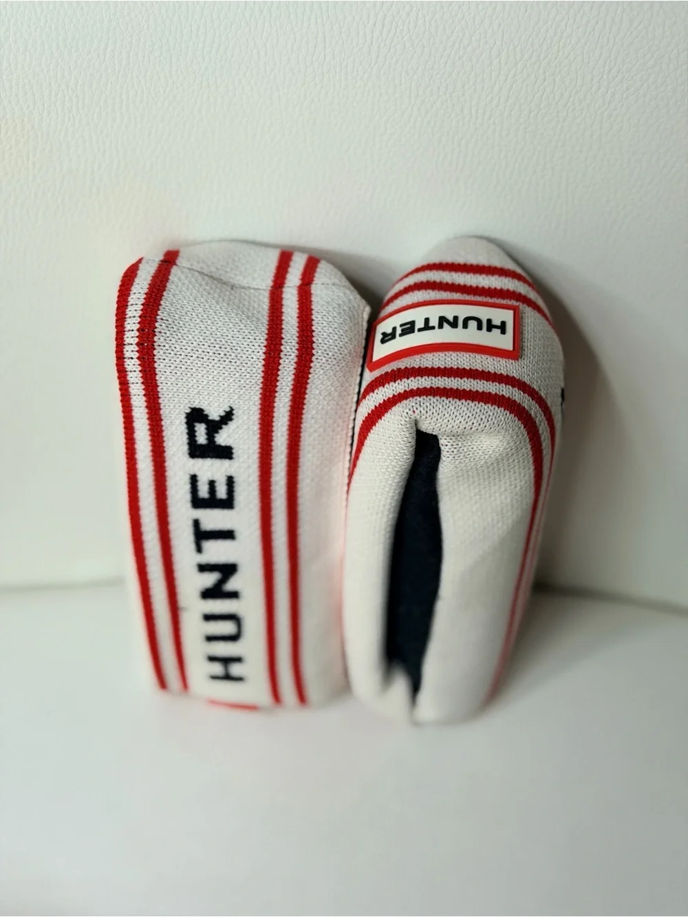 Rare Rain Boot Hunter Original White Socks with Red Stripes and Black Logo